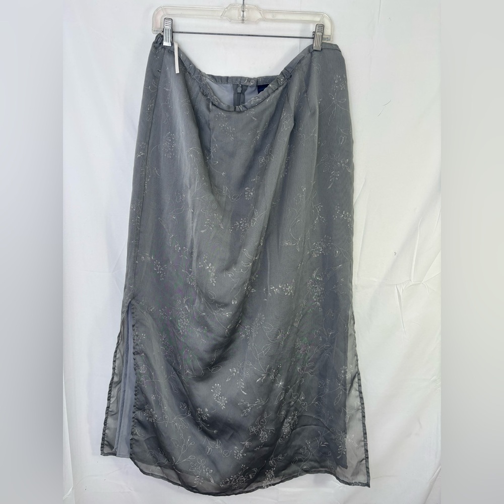 Silver Grey‎ Whimsigoth Floral Threaded Fairy Grunge Maxi Skirt Size XXL